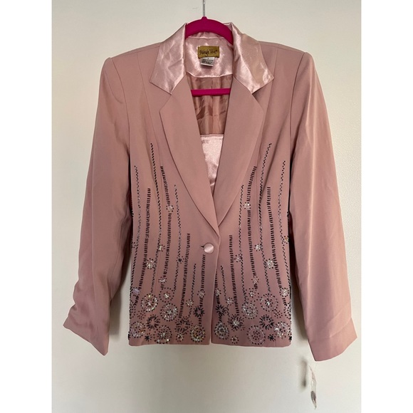 New Midnight Velvet Rose Mauve Beaded Blazer Skirt Suit 8 - Picture 5 of 5